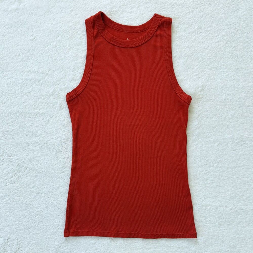 A New Day Ribbed Tank Top High Neck Sleeveless Size Small Red Orange